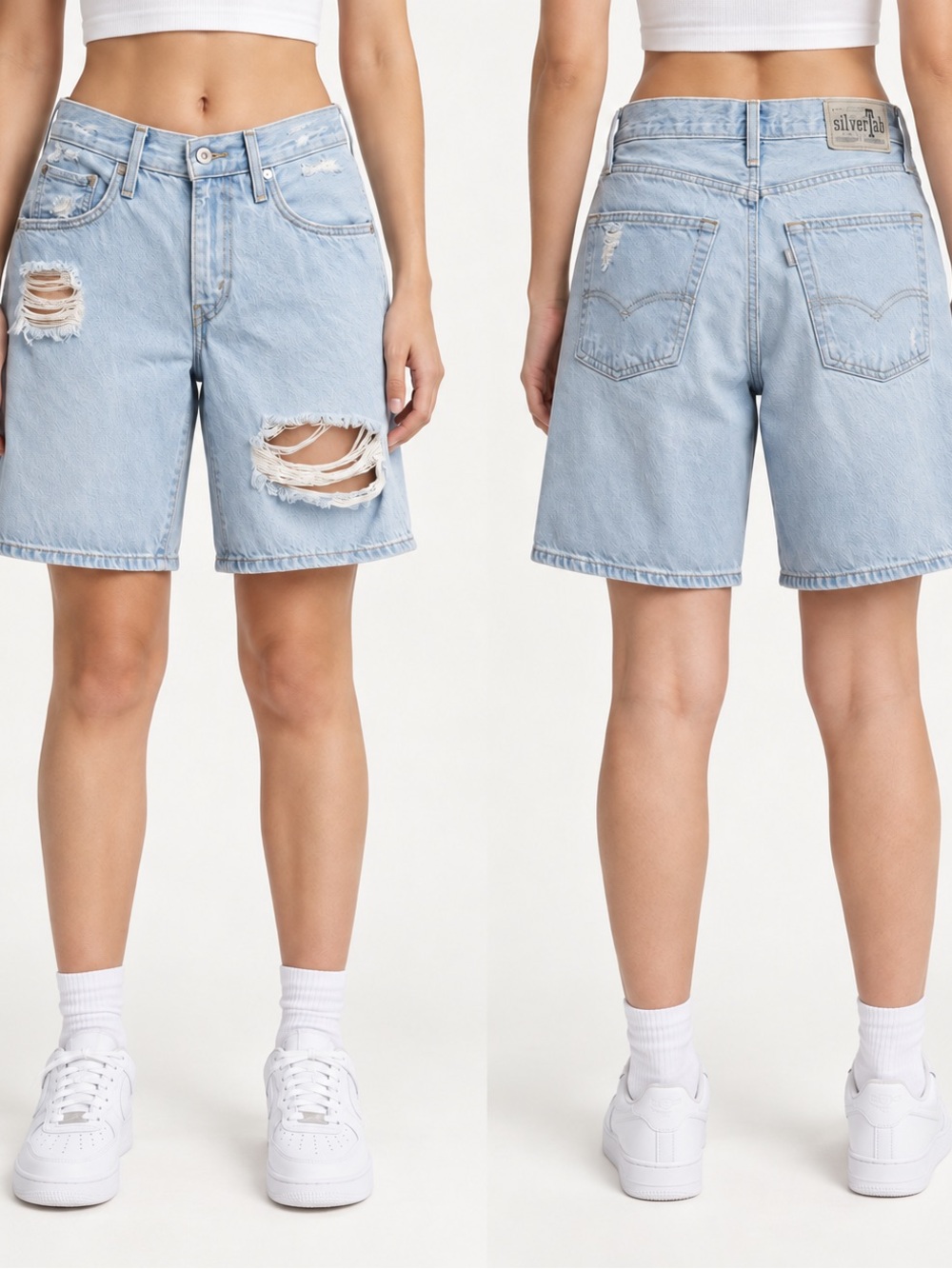 Levi’s SilverTab Baggy Denim Shorts Light Wash Distressed Size 24
